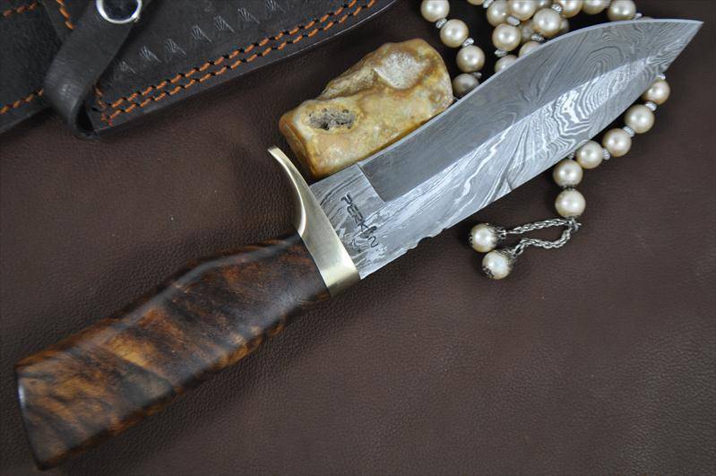 Custom Handmade Damascus Hunting Bowie Knife With Sheath