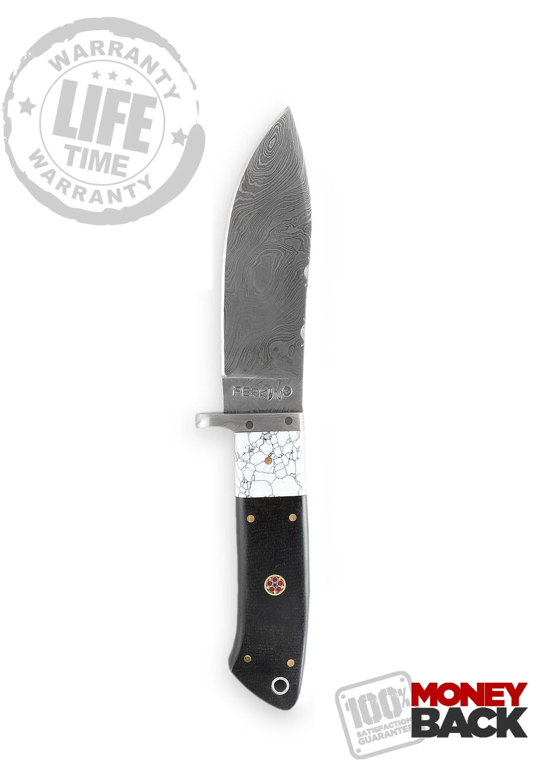 9 Inches Damascus Steel Hunting Knife With Leather Sheath