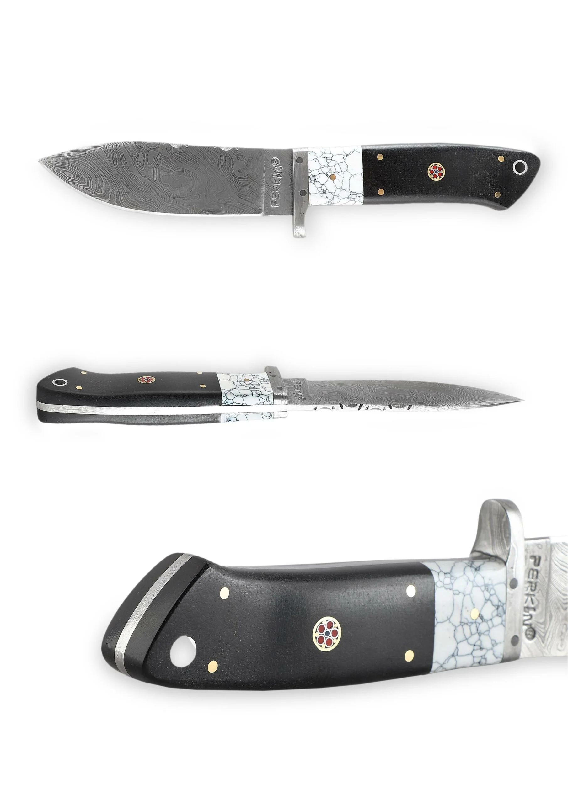 9 Inches Damascus Steel Hunting Knife With Leather Sheath