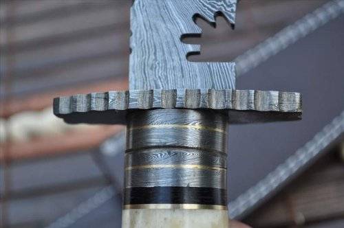 Damascus Steel Bowie Knife with Leather Sheath