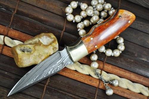 Handmade Damascus Hunting Knife with Natural Bone Handle