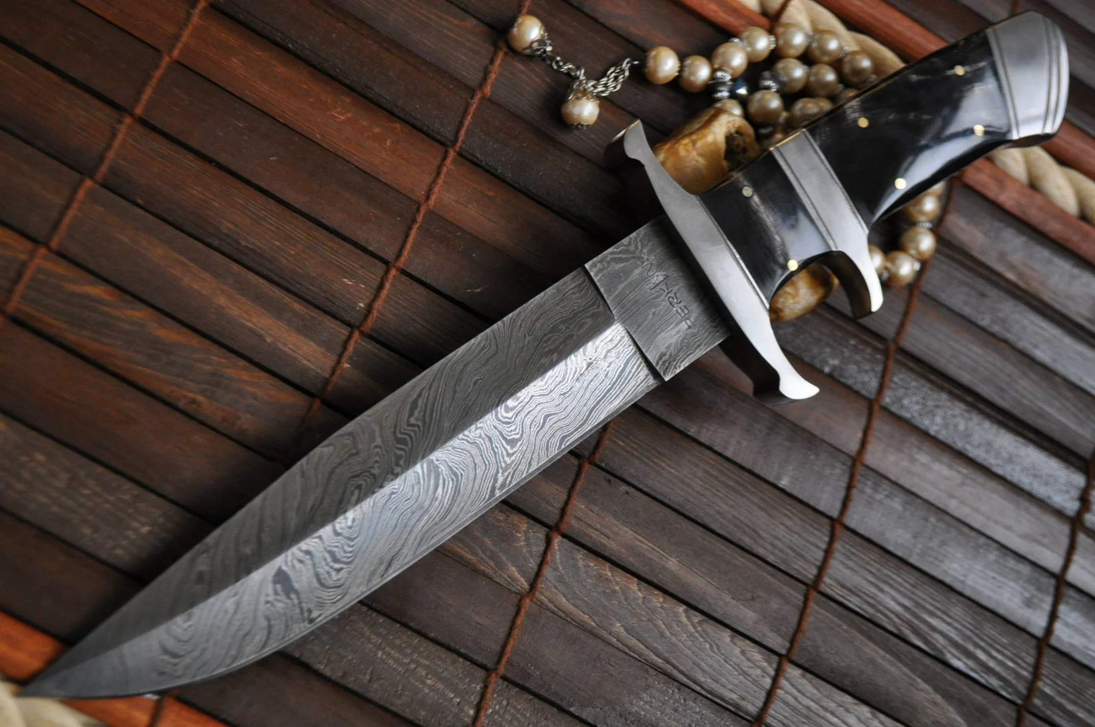 Fixed Blade Damascus Steel Bowie Knife With Sheath