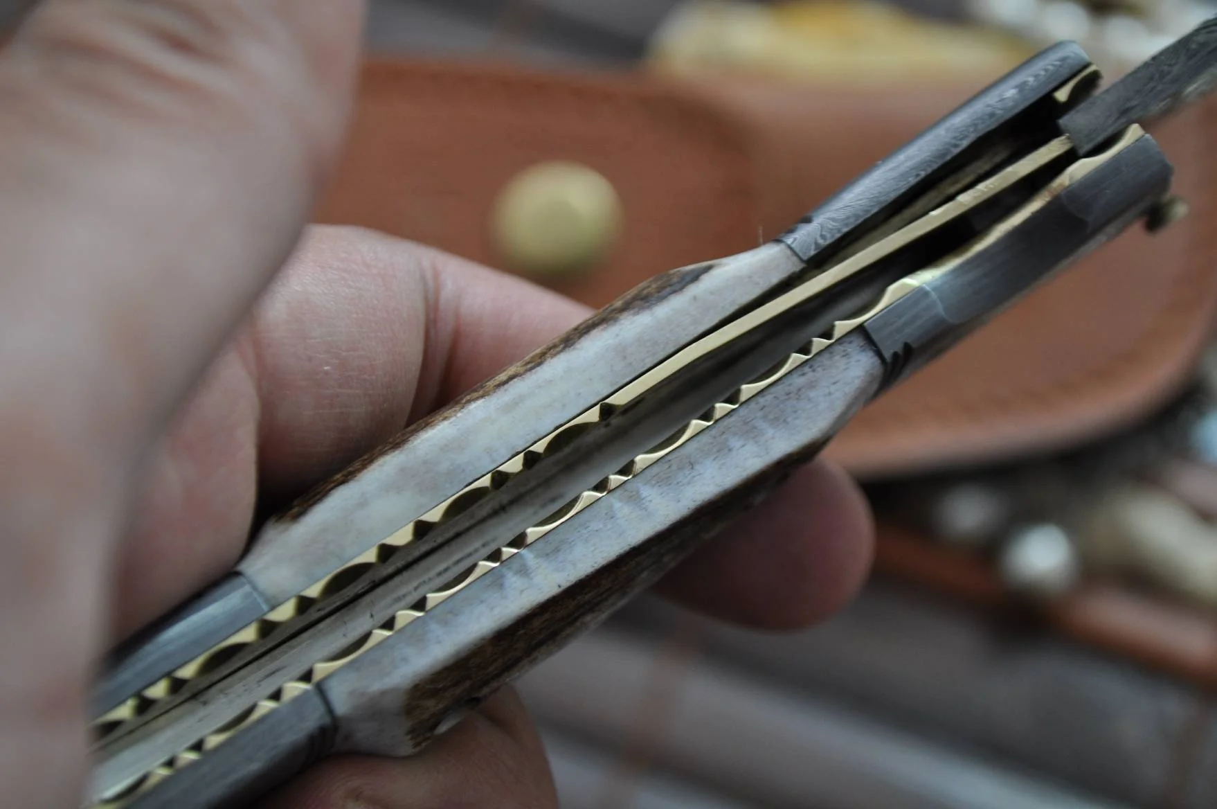 Damascus Folding Pocket Knife With Linear Lock