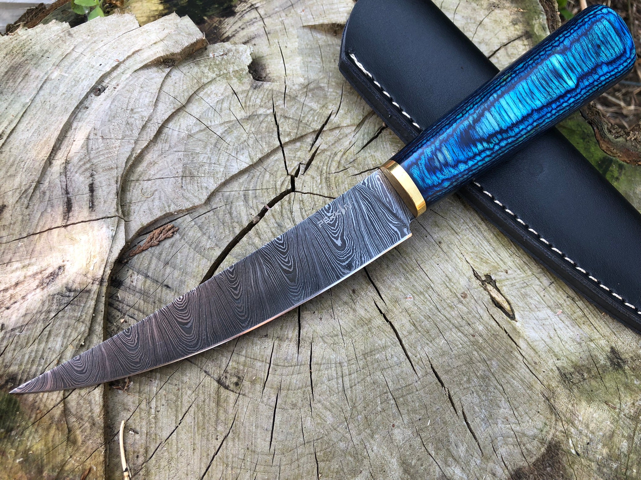 Perkin Handmade Knife Damascus Steel Hunting Knife with Sheath BN1000