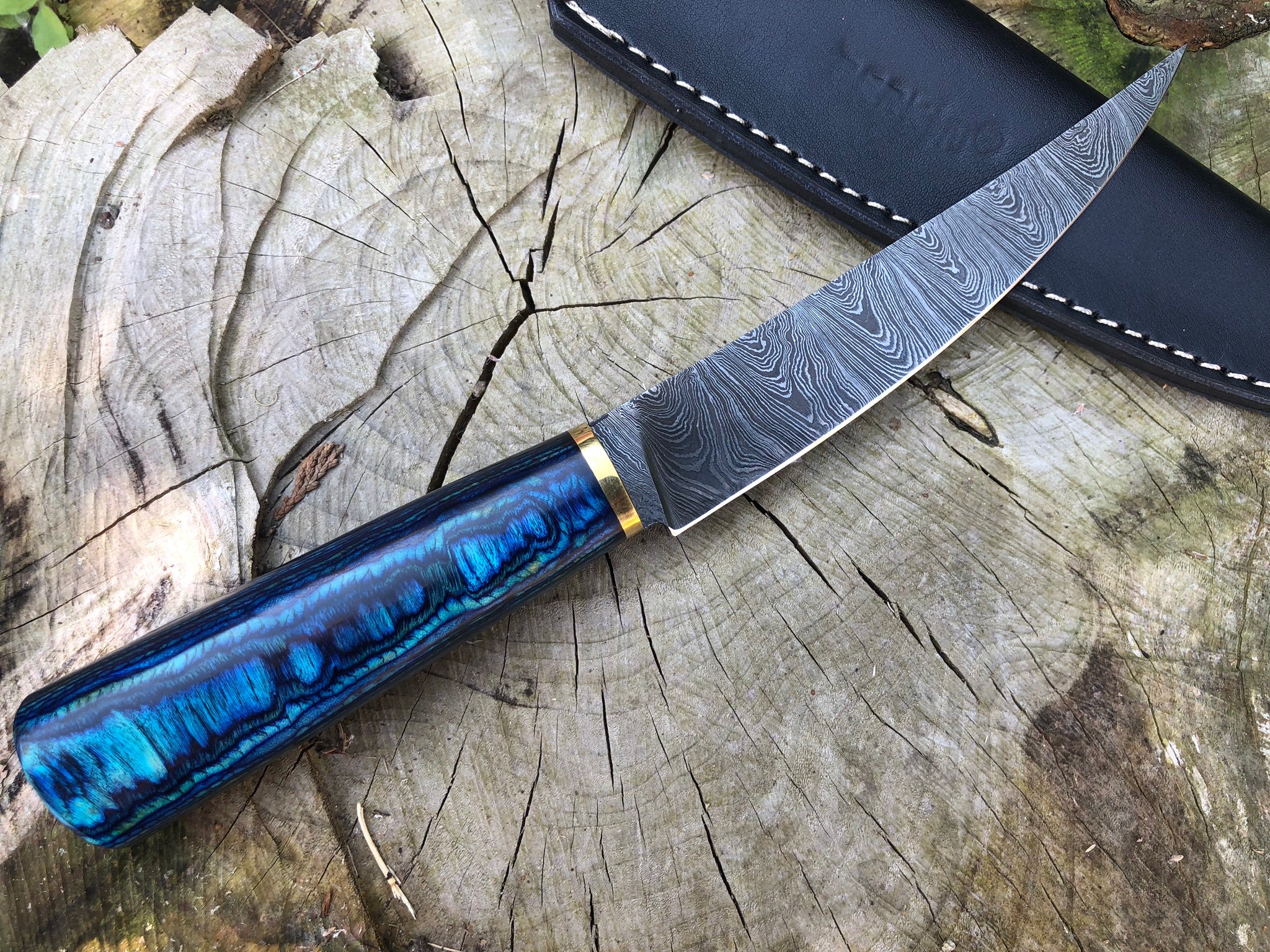 Perkin Handmade Knife Damascus Steel Hunting Knife with Sheath BN1000