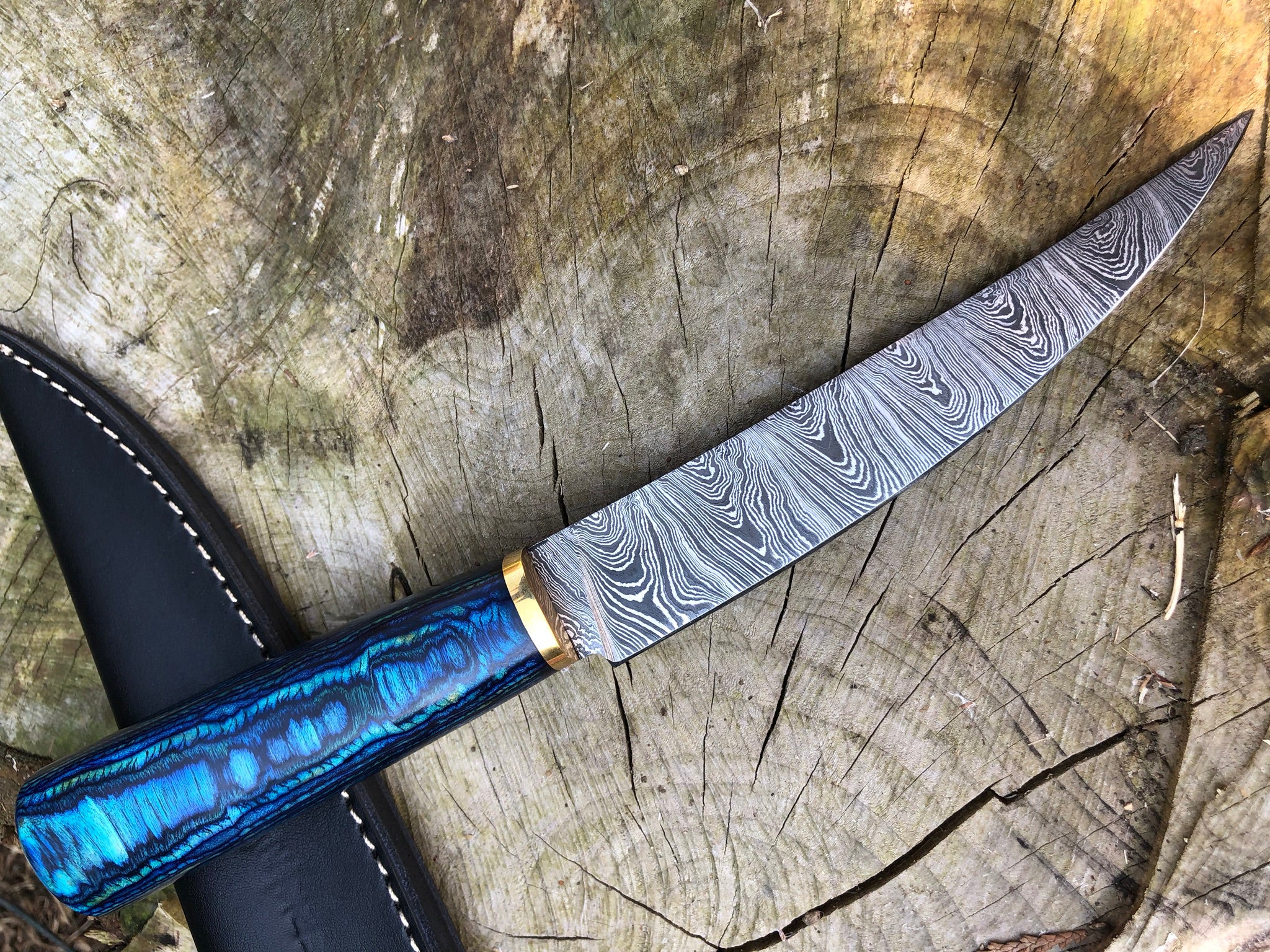 Perkin Handmade Knife Damascus Steel Hunting Knife with Sheath BN1000