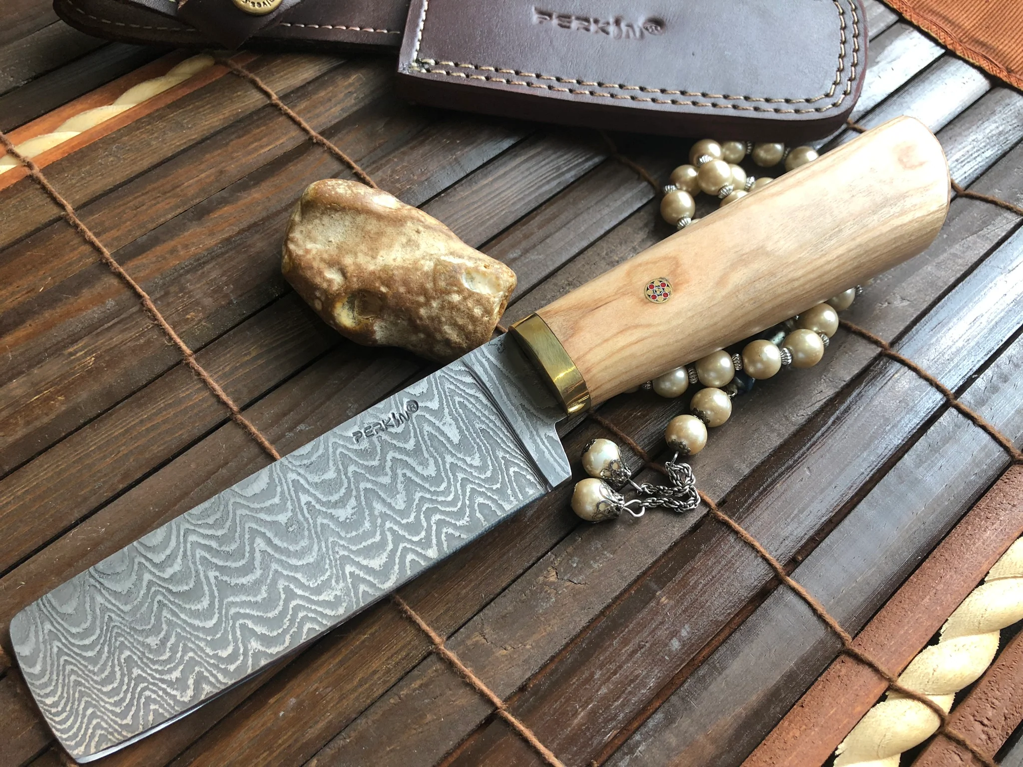 Damascus Chef Knife with Pear wood & Mosaic Pin Handle