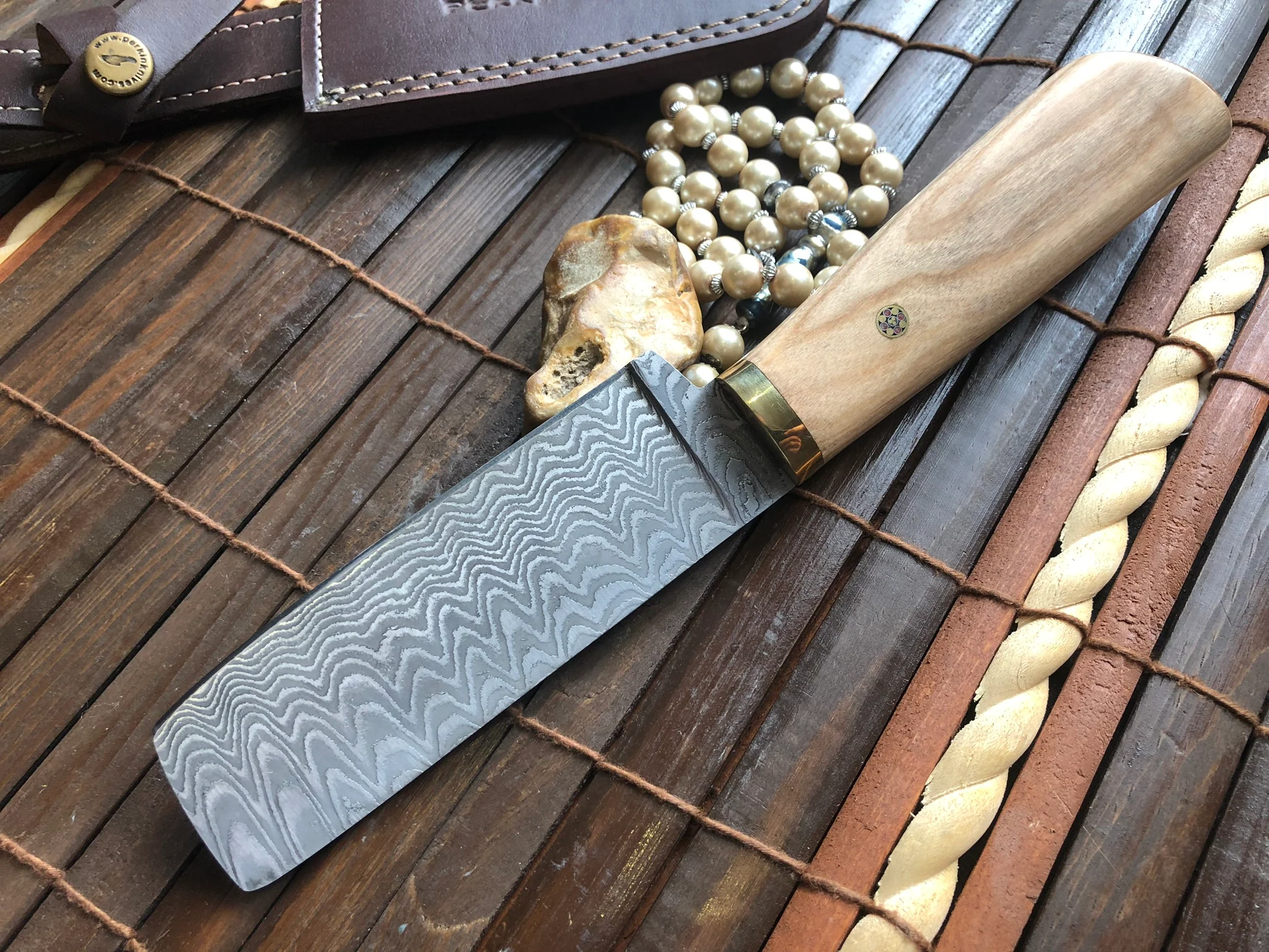 Damascus Chef Knife with Pear wood & Mosaic Pin Handle