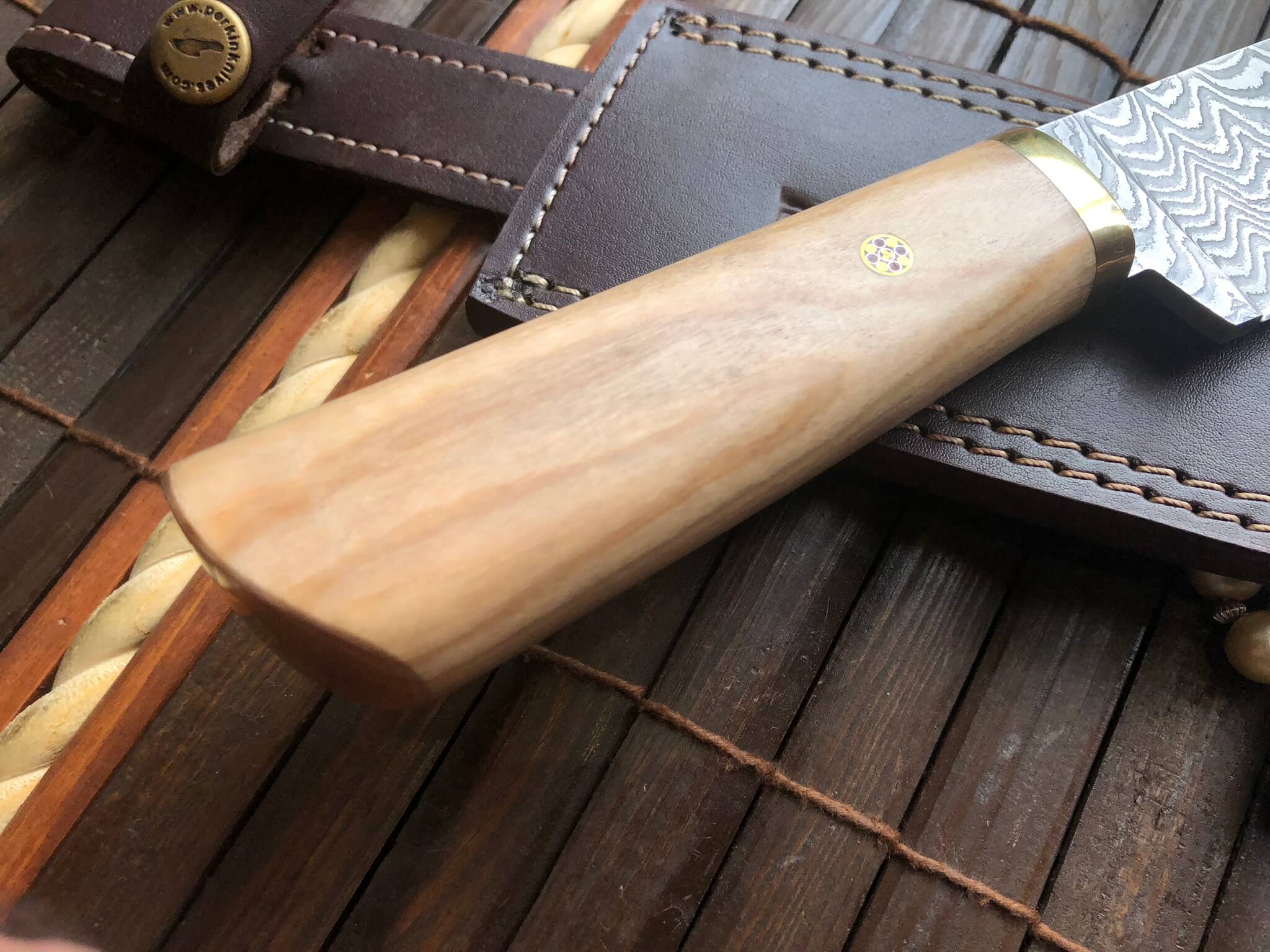 Damascus Chef Knife with Pear wood & Mosaic Pin Handle