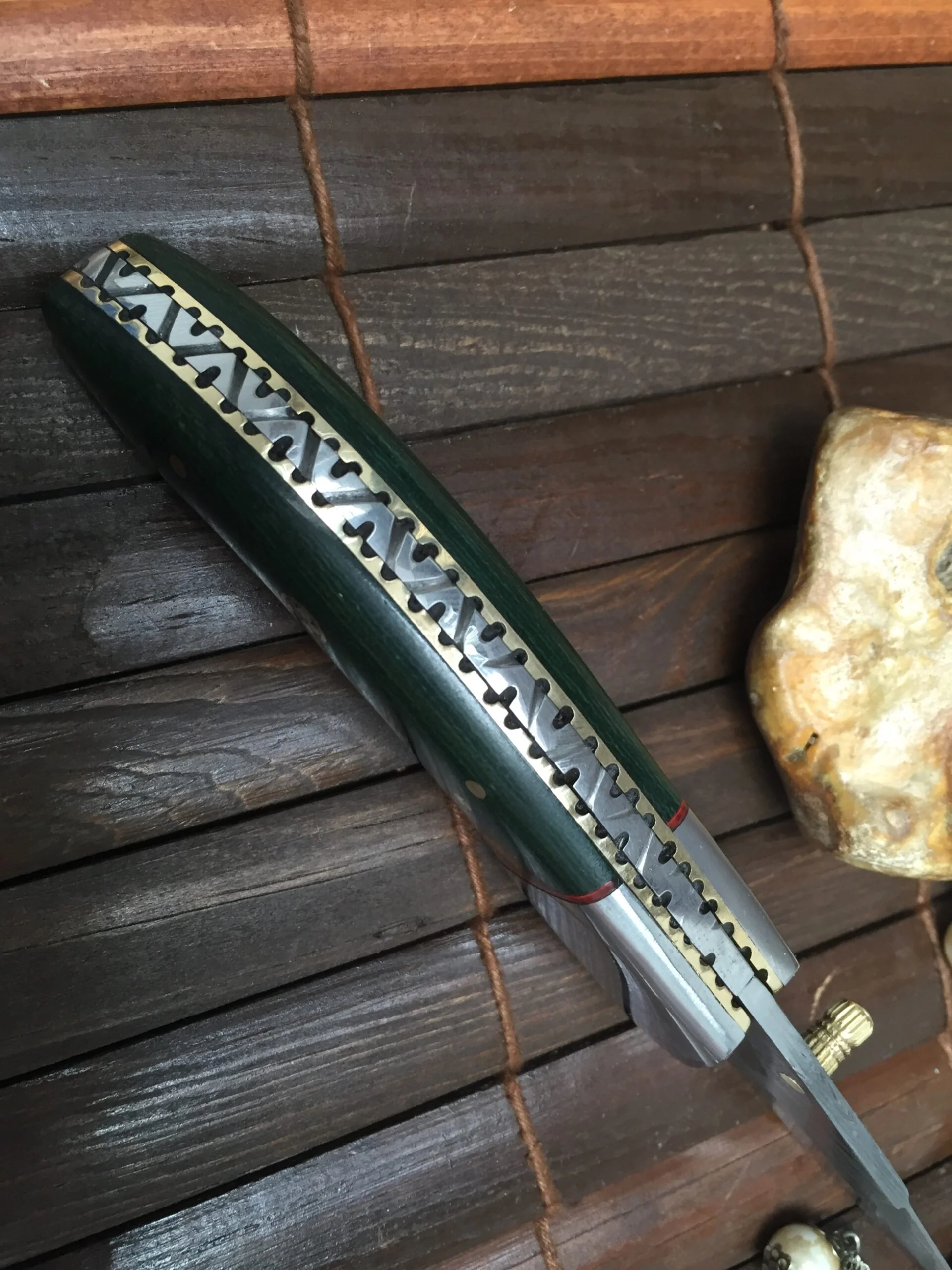 Folding hunting knife with sheath Damascus steel knife