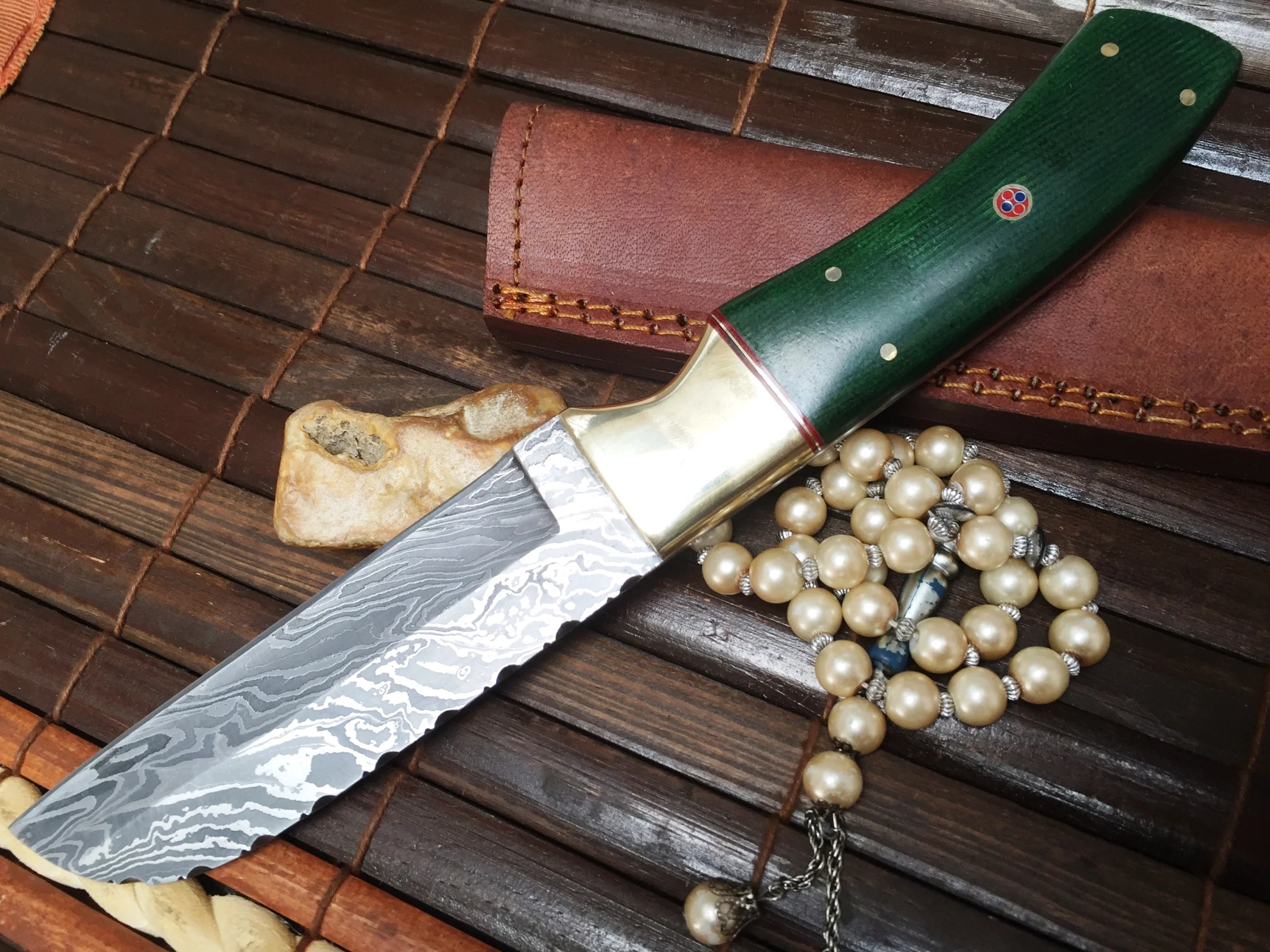 Custom Handmade Damascus Hunting Knife - Full Tang