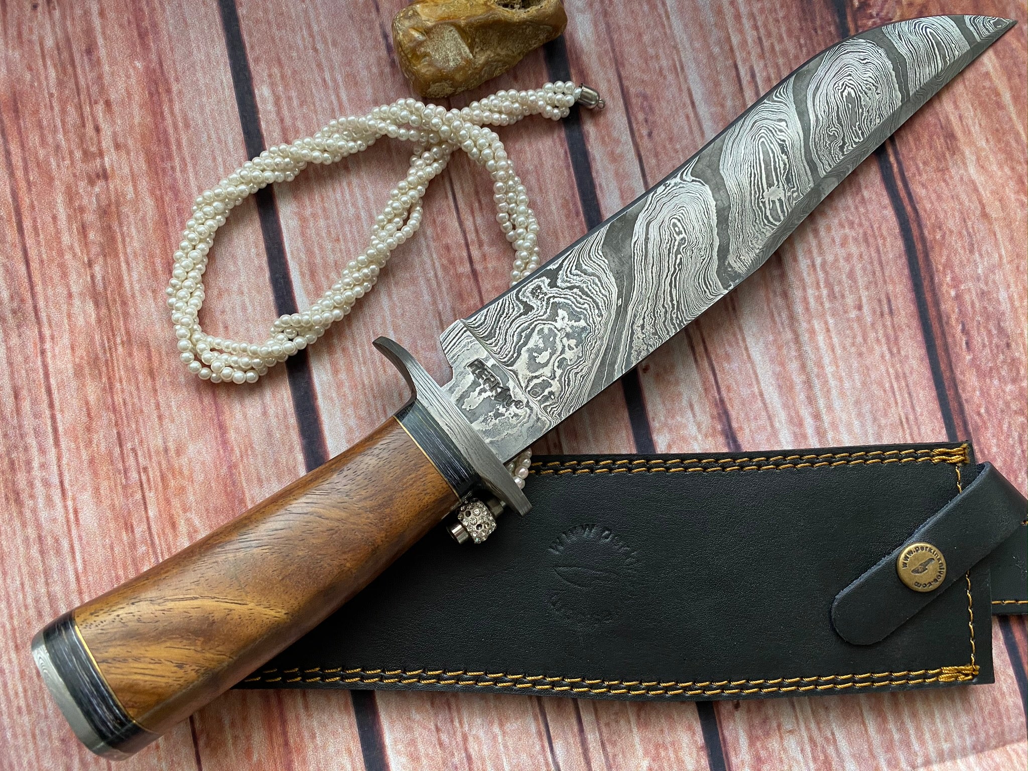 Perkin Hunting Knives 15 Inches Damascus Steel Knife Fixed Blade Knife Bowie Knife with Sheath