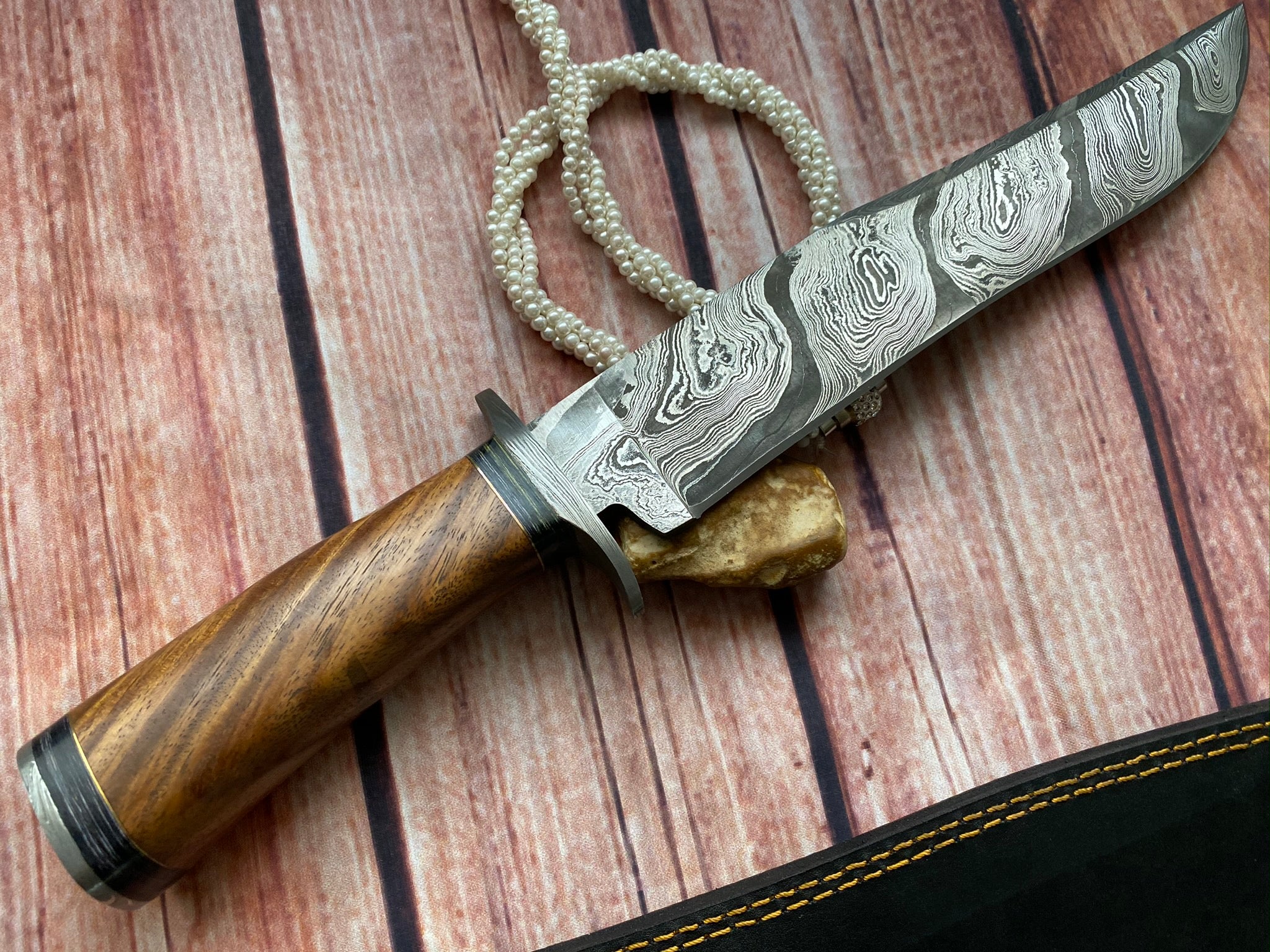 Perkin Hunting Knives 15 Inches Damascus Steel Knife Fixed Blade Knife Bowie Knife with Sheath