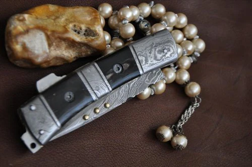 Custom Made Damascus Folding Knife - Work of Art By Koobi