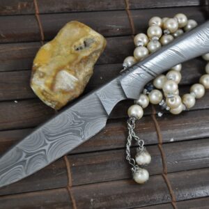 Beautiful Custom All Damascus Knife with Leather Sheath