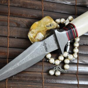 Handmade Damascus Hunting Knife with Bone & Wood Handle