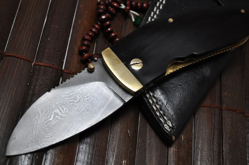 Handmade Folding Knife with Buffalo Horn Handle
