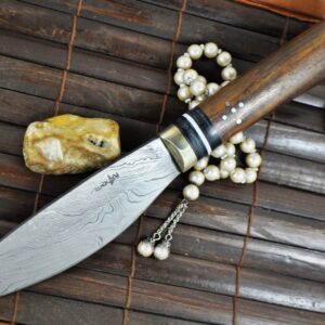 Custom Handmade Damascus Hunting Knife with Burl Wood Handle