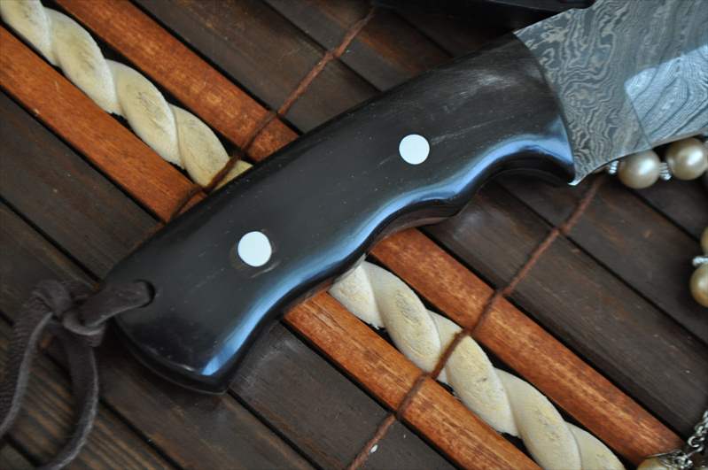 Custom Handmade Damascus Hunting Knife with Horn Handle