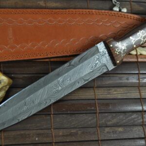 Unique Handmade Damascus Hunting Knife - Double Edge Blade