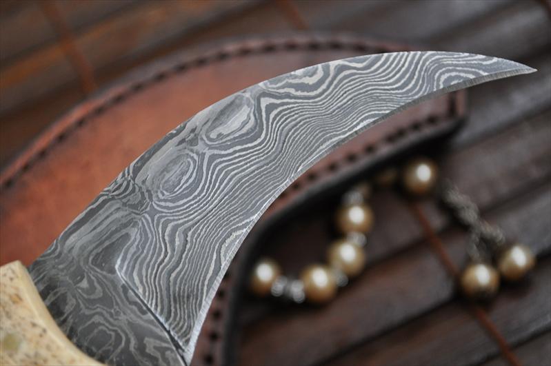 Damascus Hunting Knife with Bone Handle (Karambit Knife)