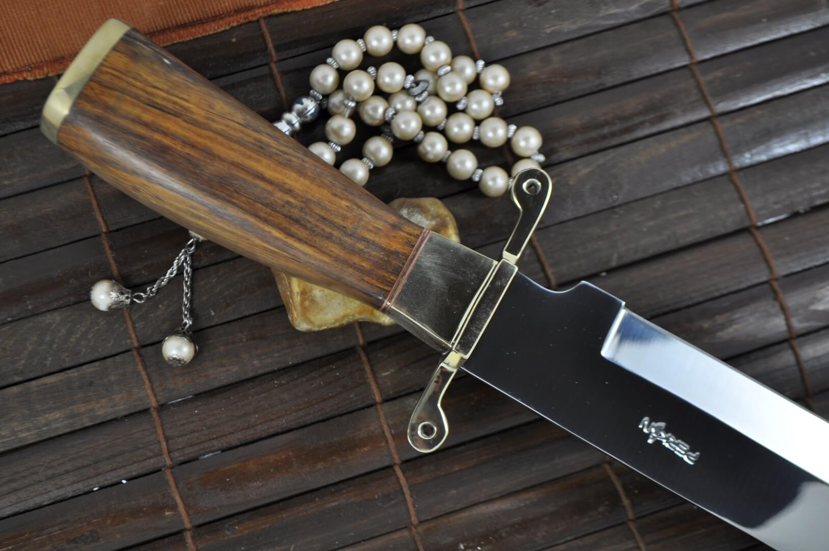 440c Steel Hunting Knife with Burl Wood & Brass Handle