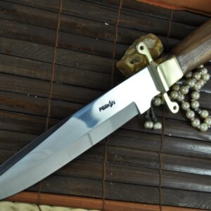 440c Steel Hunting Knife with Burl Wood & Brass Handle
