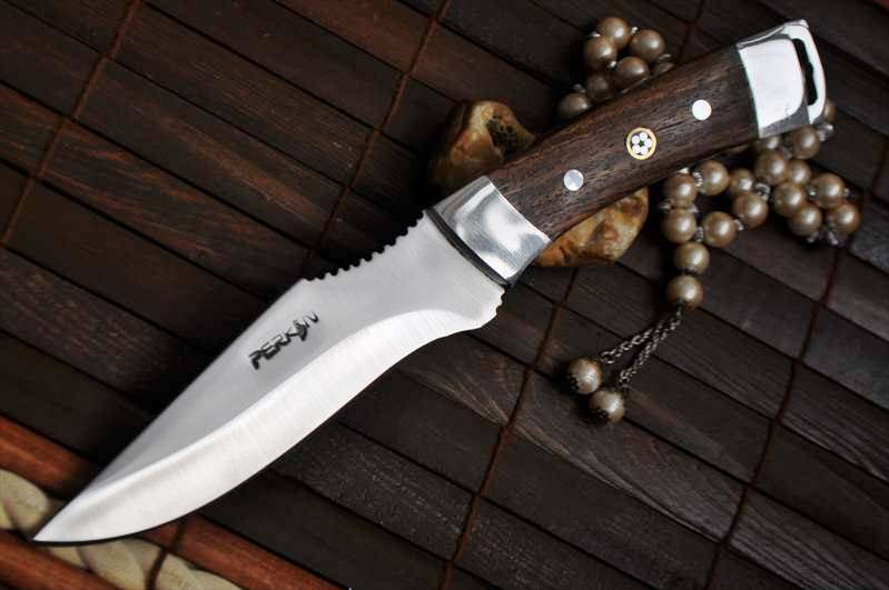 Handcrafted Hunting 440c Steel Knife with Burl Wood Handle