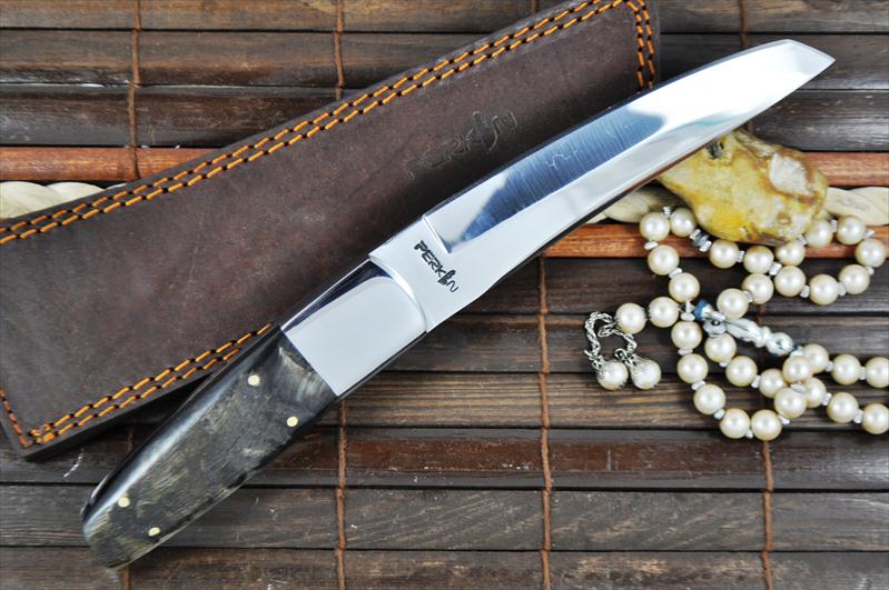 440c Steel Tanto Blade Knife with Ram's Horn & Mirror Polish