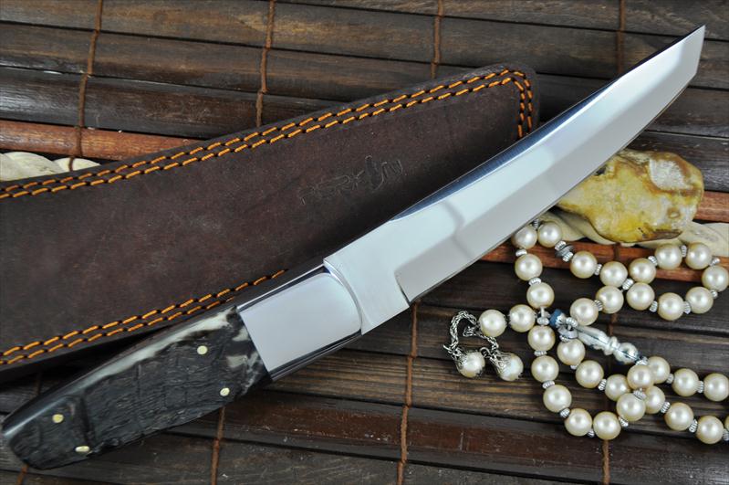 440c Steel Tanto Blade Knife with Ram's Horn & Mirror Polish