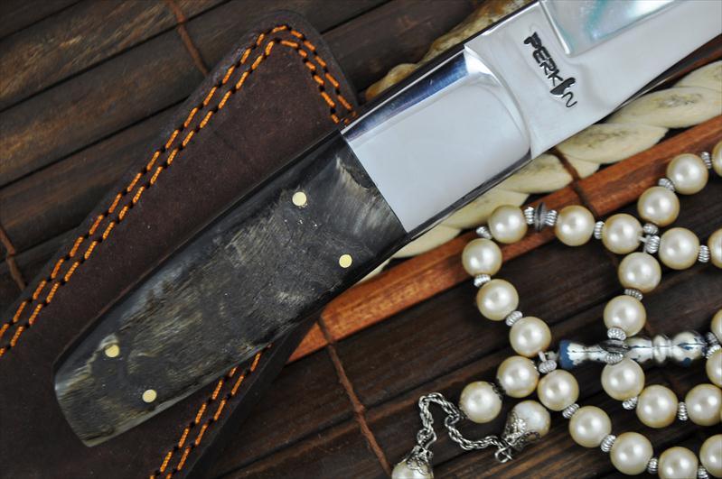 440c Steel Tanto Blade Knife with Ram's Horn & Mirror Polish