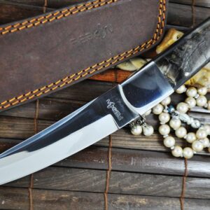 440c Steel Tanto Blade Knife with Ram's Horn & Mirror Polish