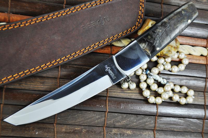 440c Steel Tanto Blade Knife with Ram's Horn & Mirror Polish