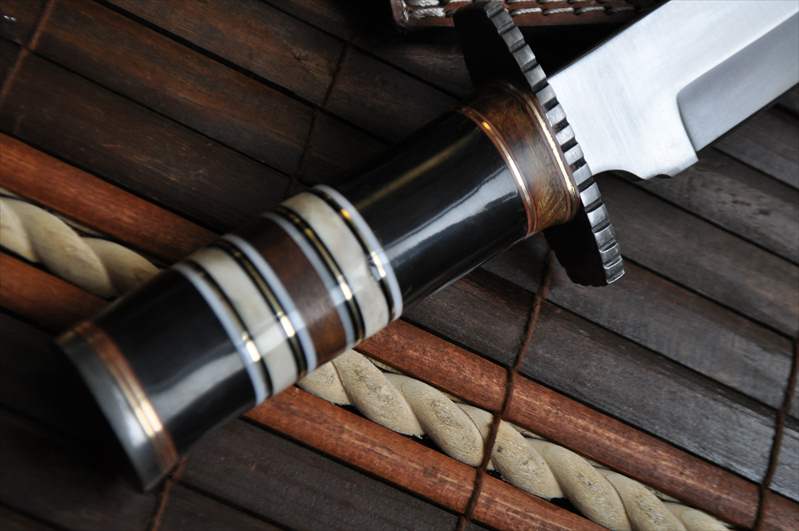 440c Steel Bowie Knife With Buffalo Horn, Walnut Wood & Camel Bone Handle