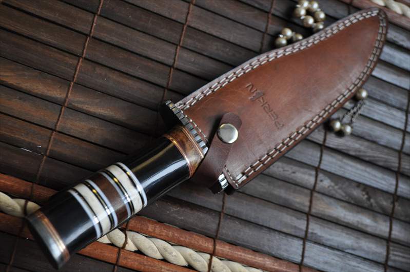 440c Steel Bowie Knife With Buffalo Horn, Walnut Wood & Camel Bone Handle