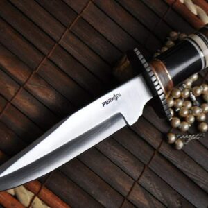 440c Steel Bowie Knife With Buffalo Horn, Walnut Wood & Camel Bone Handle