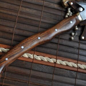 Handmade Damascus Axe with Burl Wood & Silver Pins Handle