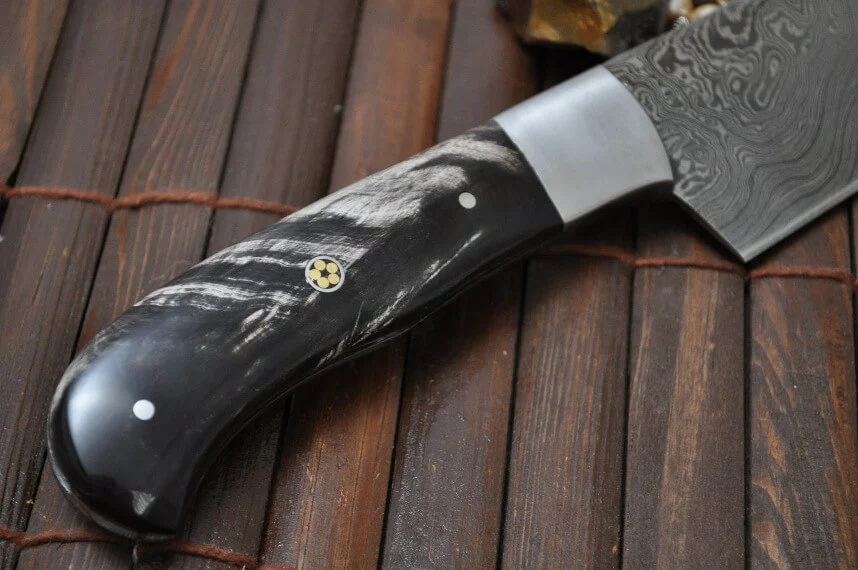 Handmade Damascus Chopper Knife with Buffalo Horn Handle