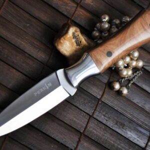 Handmade Double Edge Hunting Knife with Leather Sheath