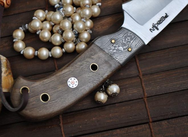 Handmade 440c Steel Hunting Knife with Burl Wood Damascus Bolster