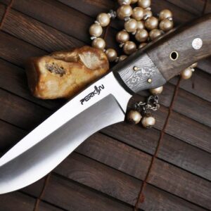 Handmade 440c Steel Hunting Knife with Burl Wood Damascus Bolster