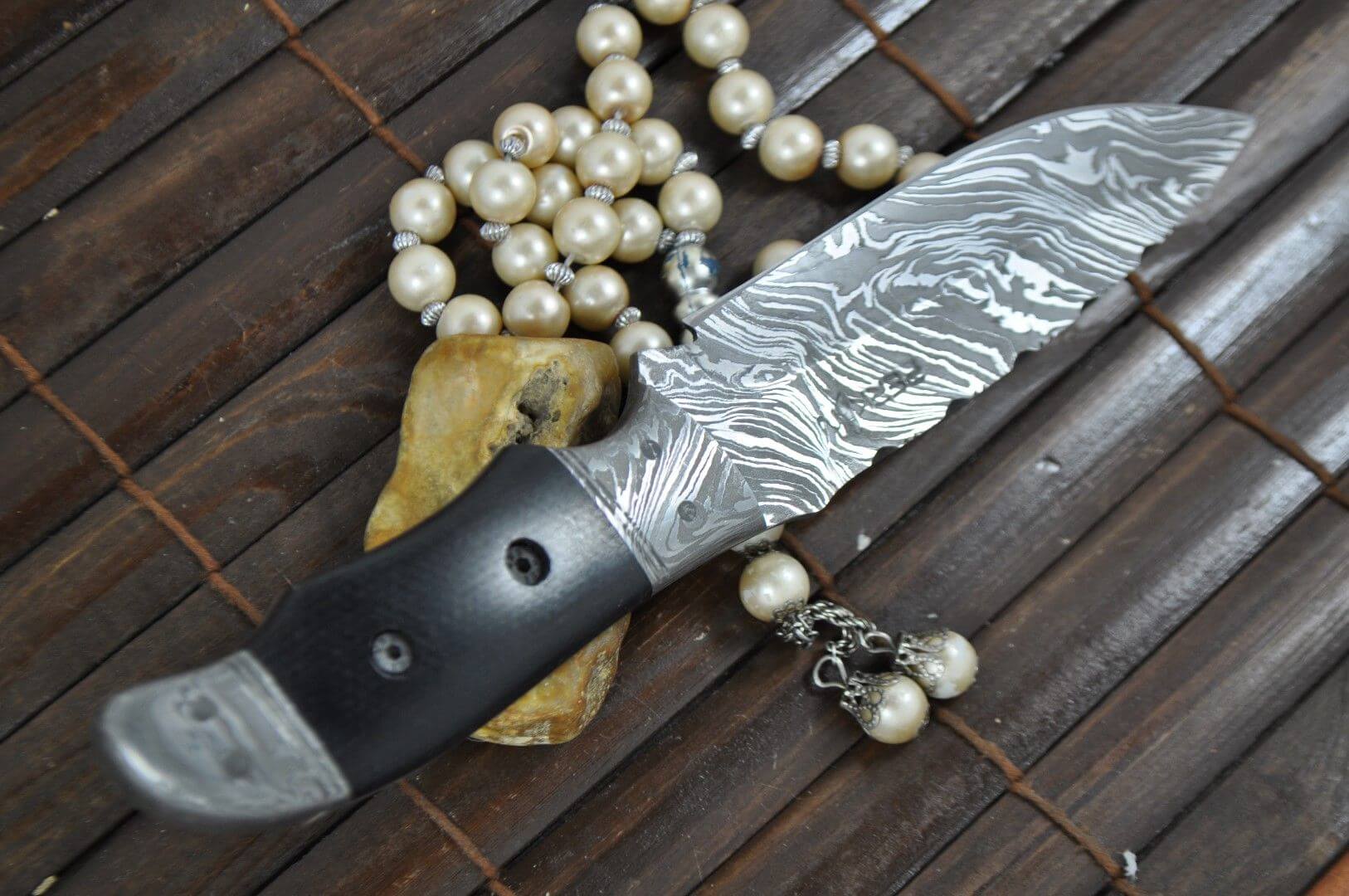 Handmade Damascus Hunting Knife With Leather Sheath - SMP3