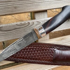 Handmade Fixed Blade Hunting Knife Mosaic Damascus Steel from Russia