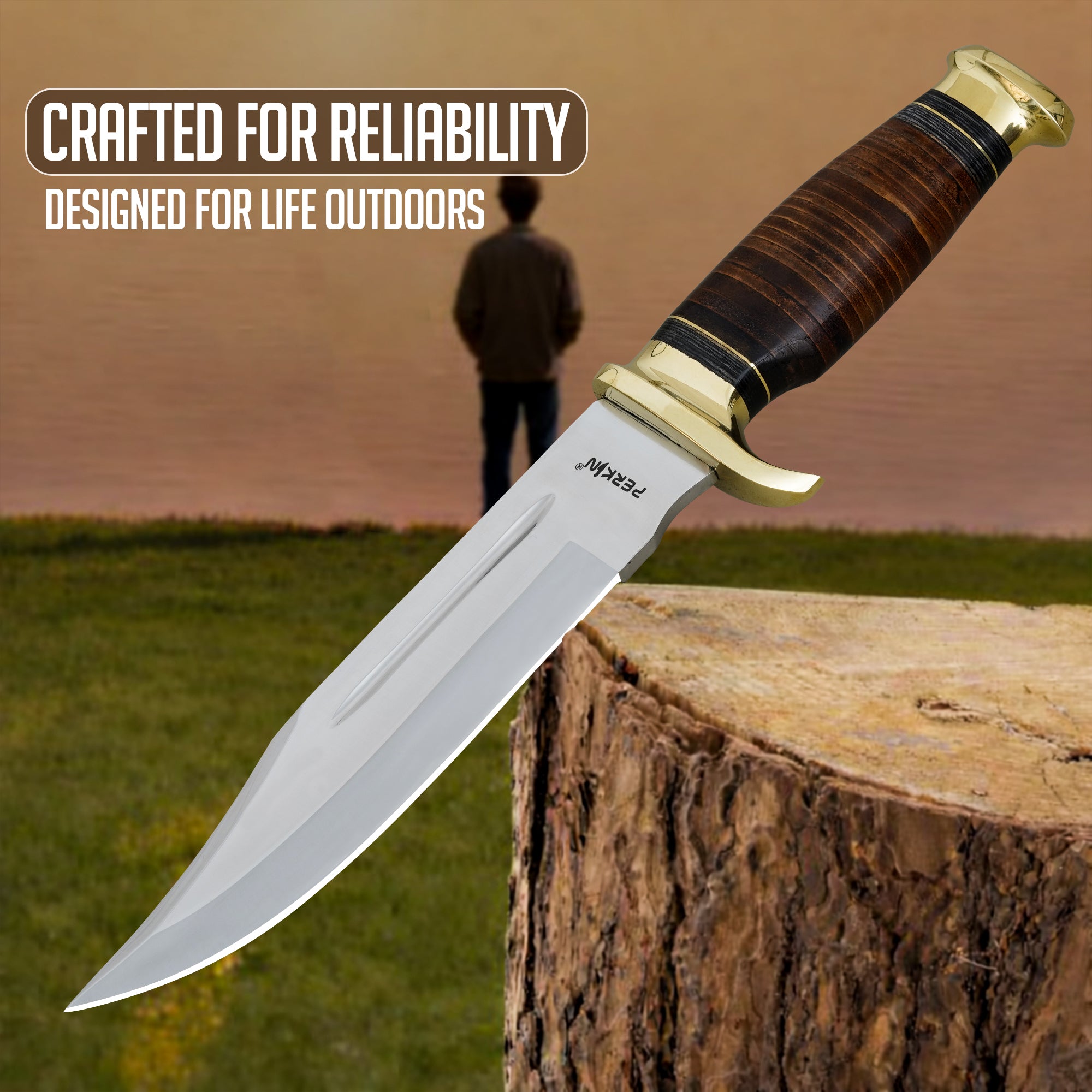 12.5 Inches Fixed Blade Bowie Knife with Leather Handle