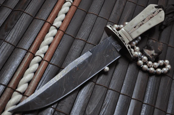 Bowie knife with Coloured Damascus Steel Blade