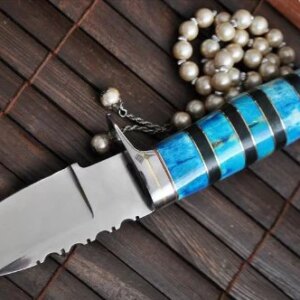 Genuine O1 Tool Steel Hunting Knife with Handmade Leather Sheath