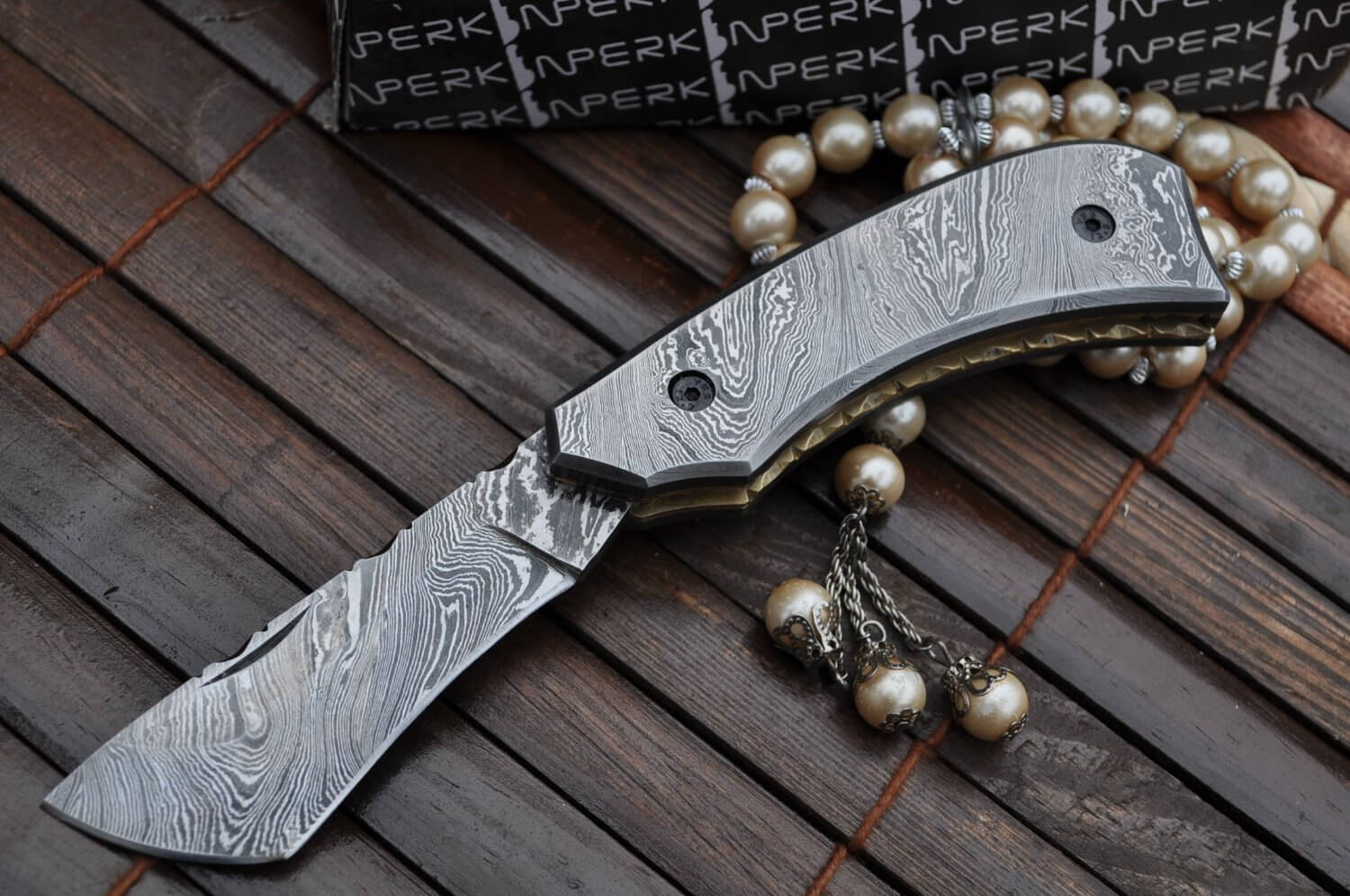 Custom made All Damascus Pocket Knife Damascus handle - By Koobi - For C amping and Bushcraft