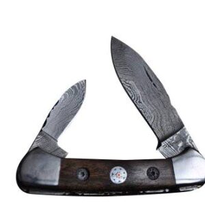 Damascus Steel Pocket Knife With Twin Blades