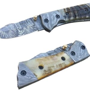 Handmade Damascus Pocket Knife - Beautiful Folding Knife - F17