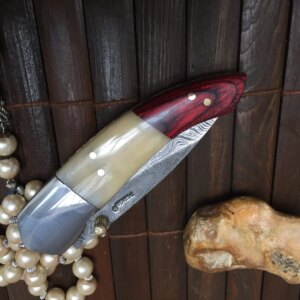Folding hunting knife with sheath Damascus steel knife